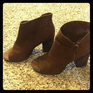 Brown peep toe ankle booties